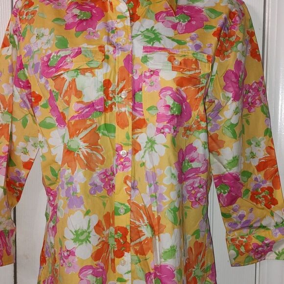 Chaps Classic bright floral beachy summer party button down shirt Sz S - Picture 2 of 4